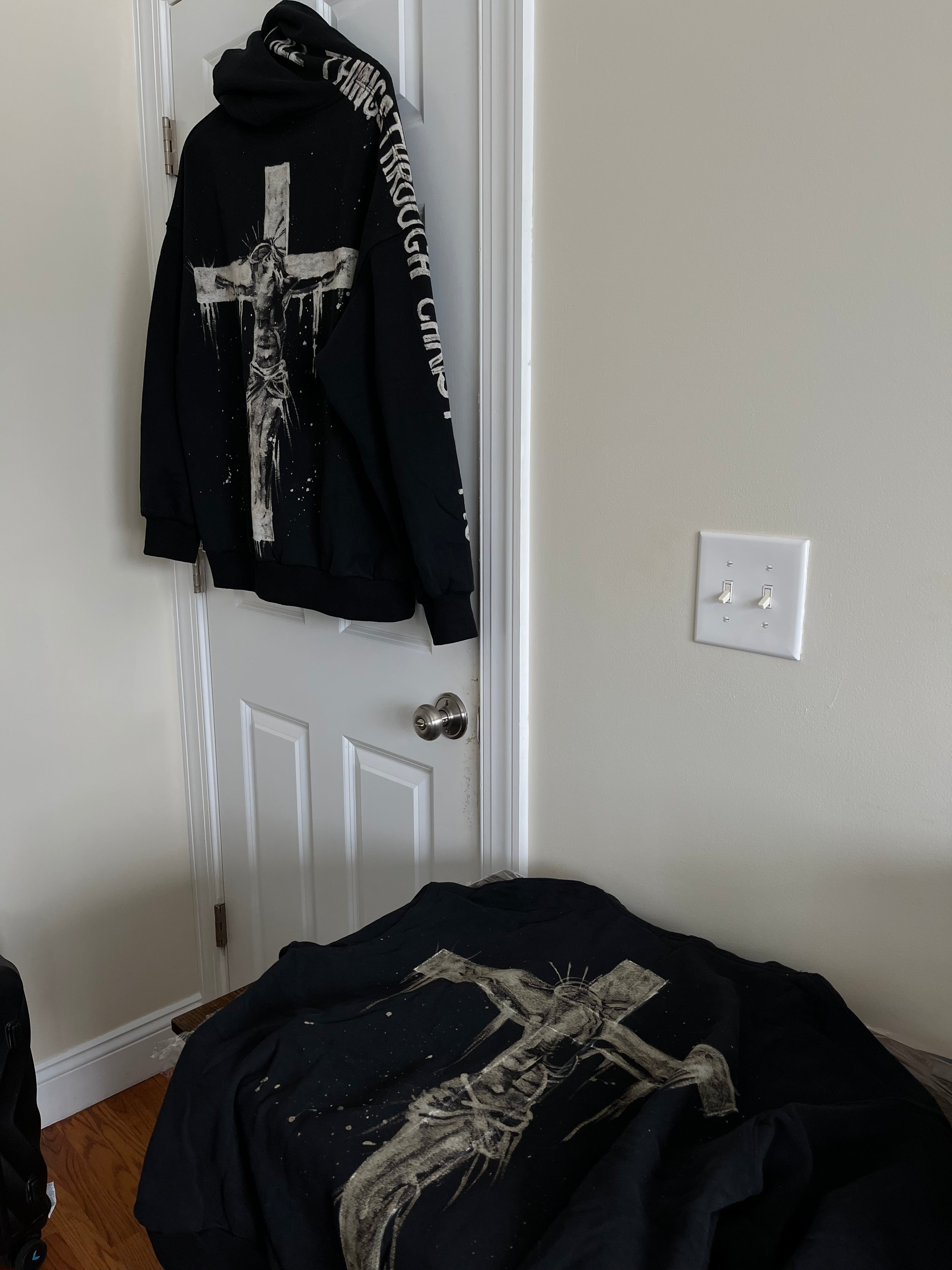 Jesus on the Cross Hand-Bleached Premium Hoodie