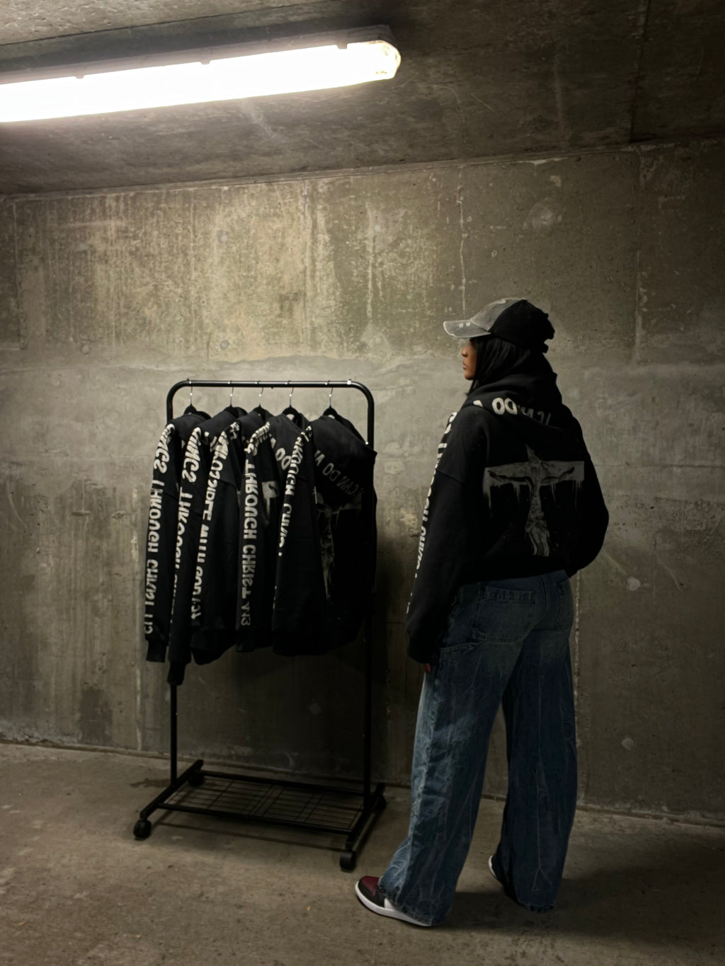 Jesus on the Cross Hand-Bleached Premium Hoodie