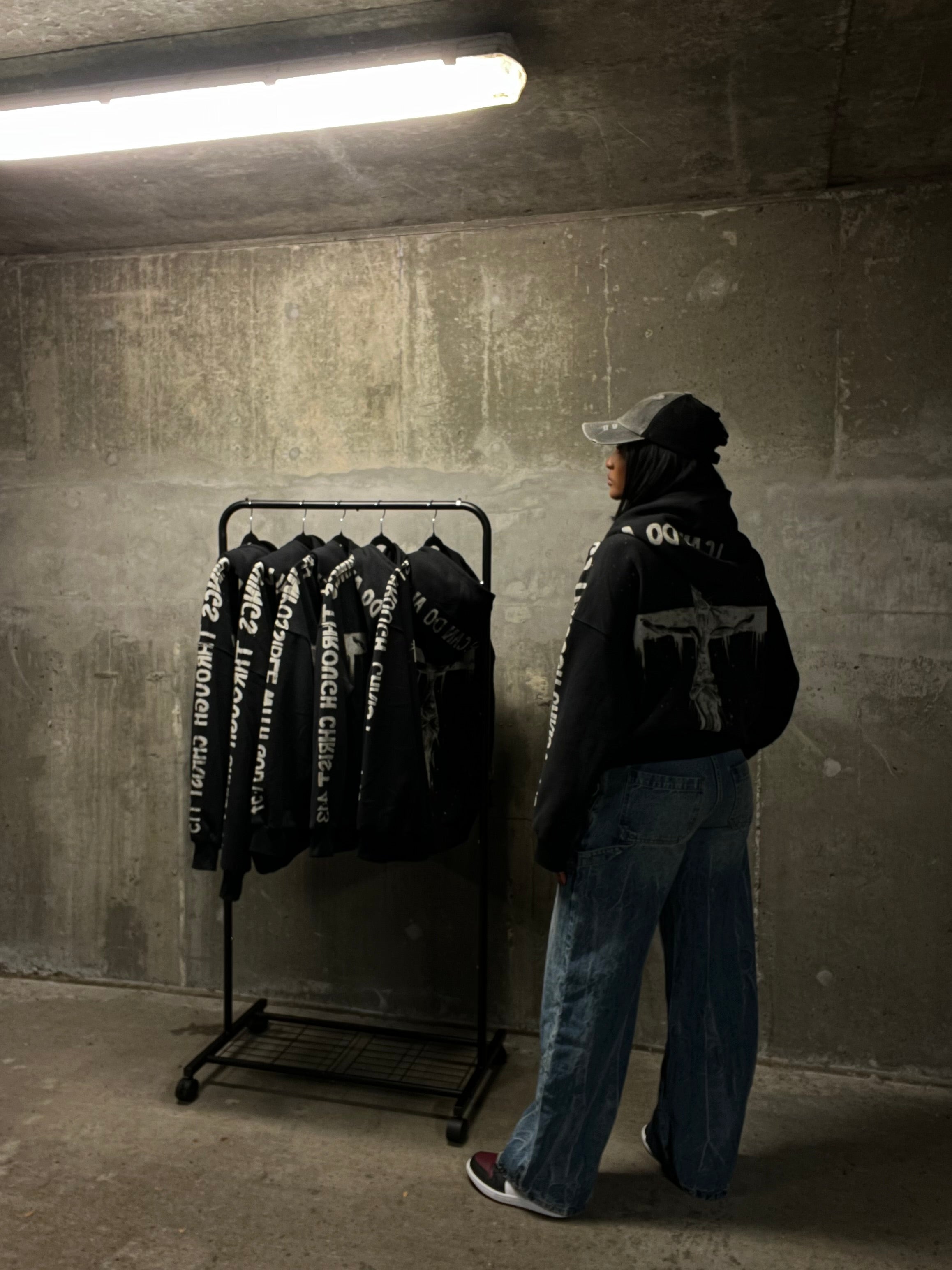 Jesus on the Cross Hand-Bleached Premium Hoodie