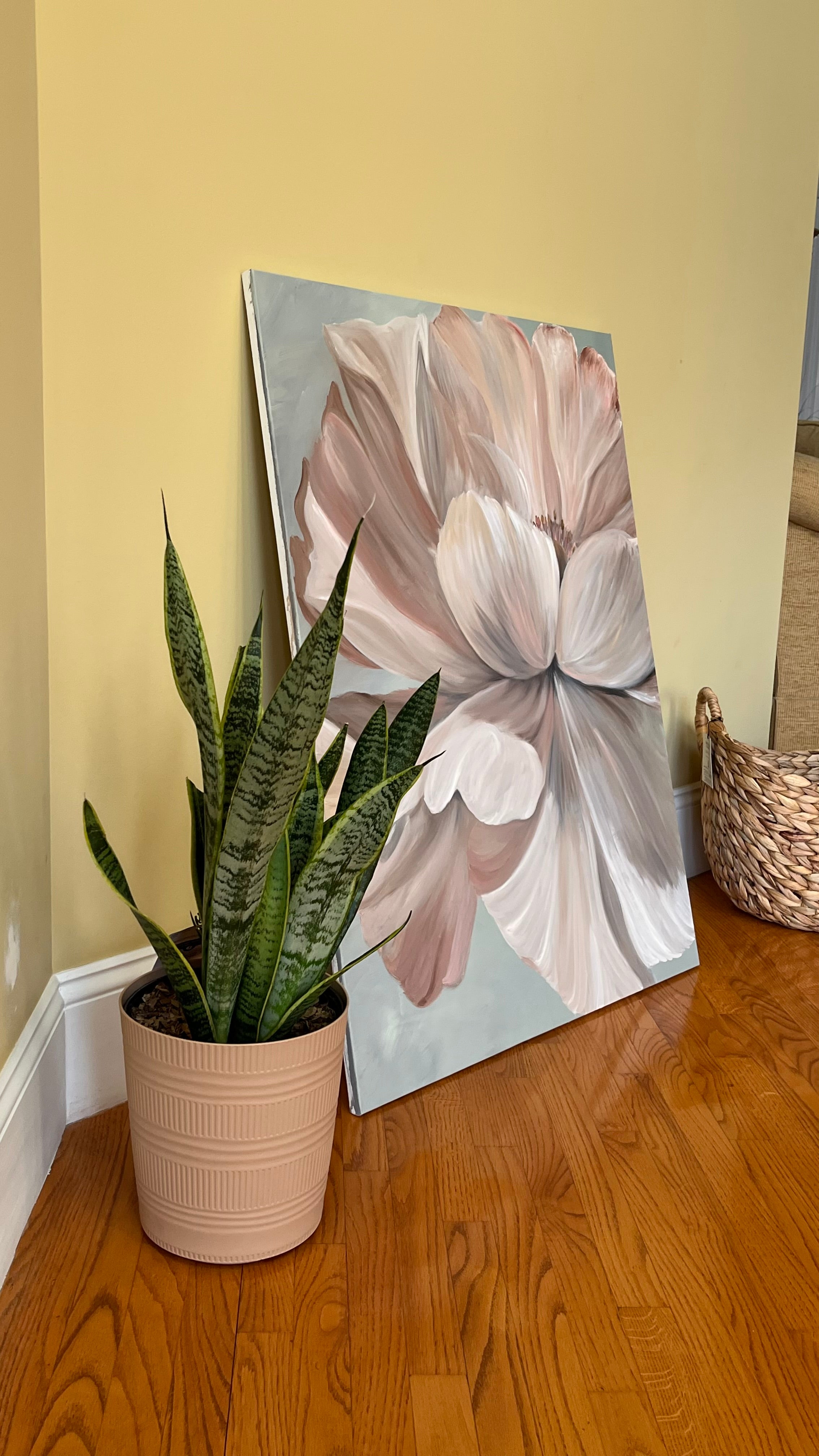 Pink Petal Portrait – Original Oil Painting