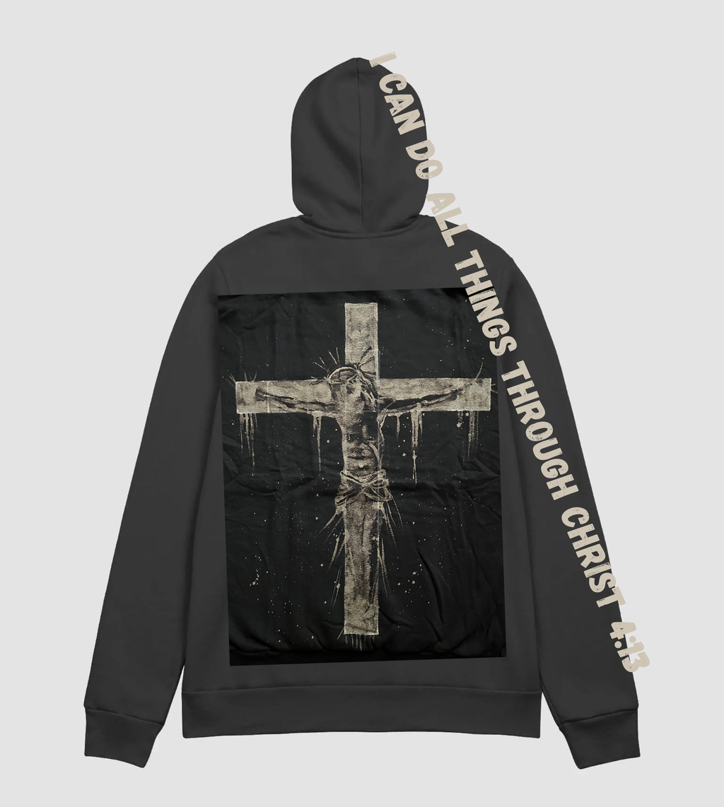 Jesus on the Cross Hand-Bleached Premium Hoodie