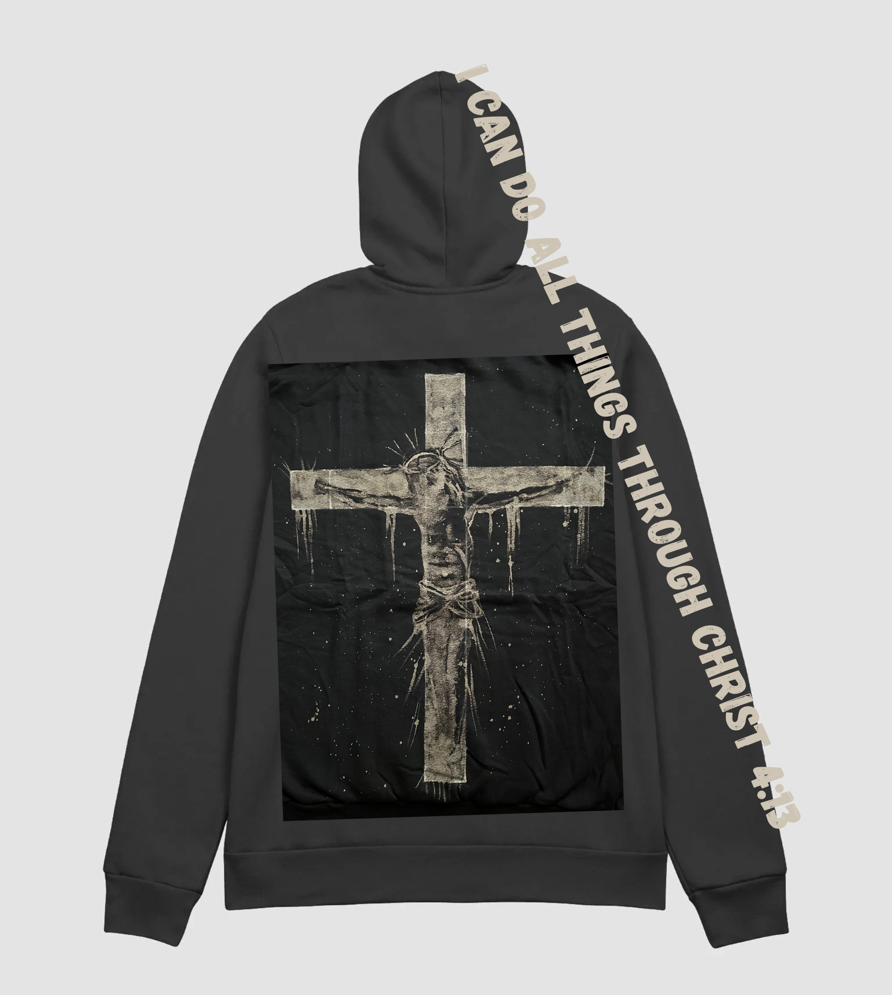 Jesus on the Cross Hand-Bleached Premium Hoodie