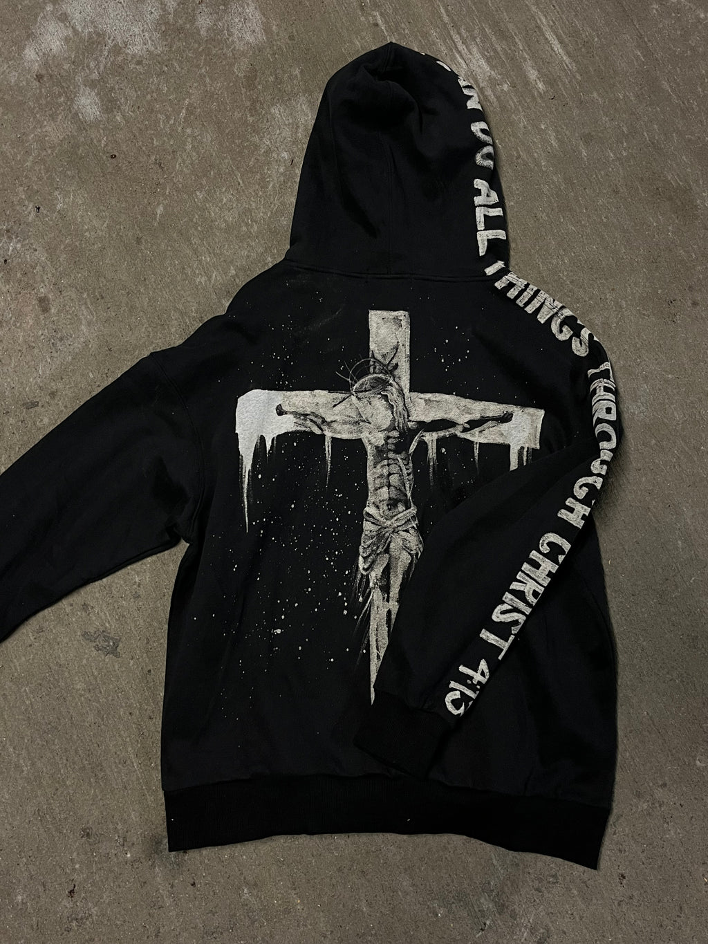 Jesus on the Cross Hand-Bleached Premium Hoodie