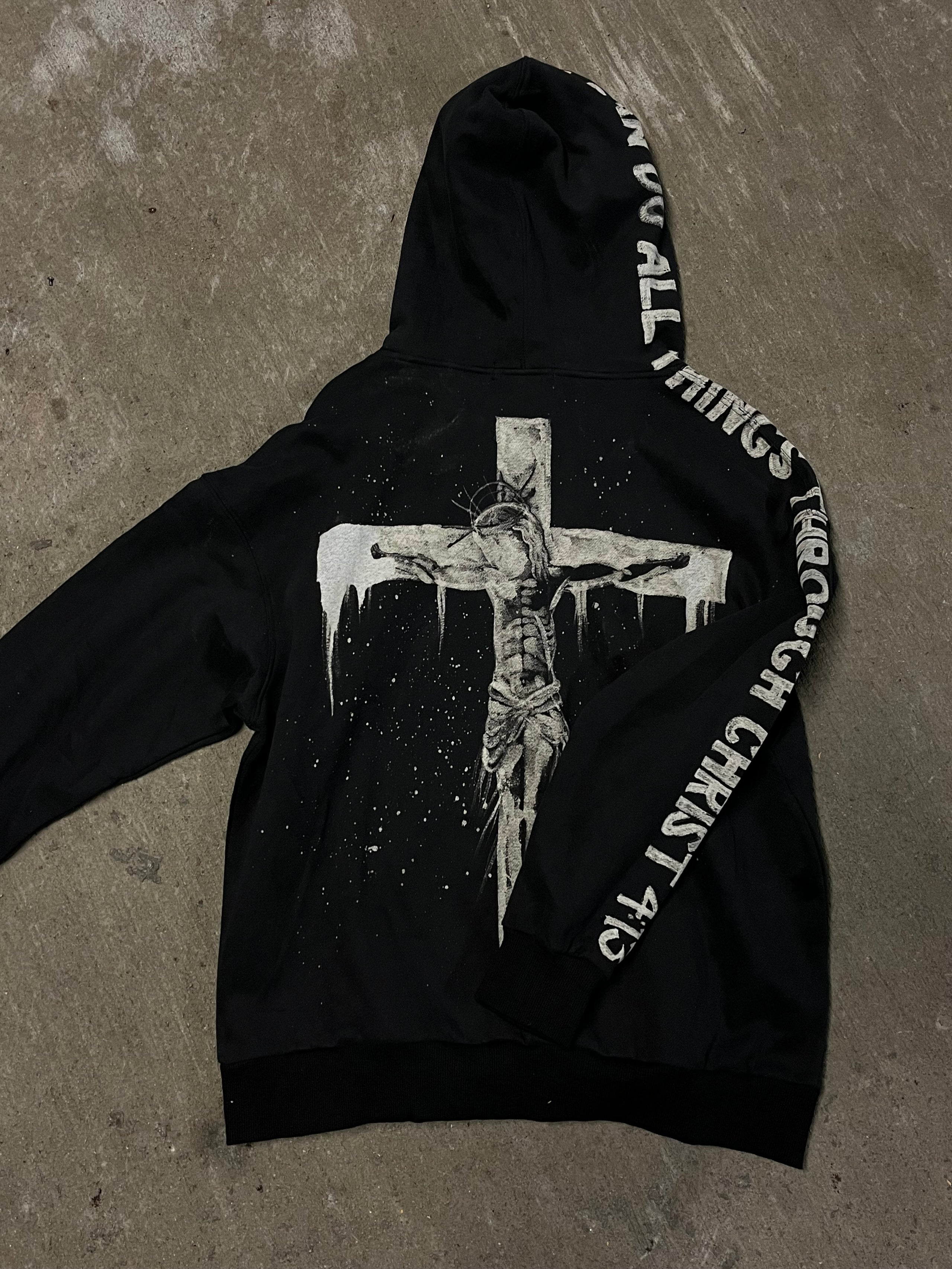 Jesus on the Cross Hand-Bleached Premium Hoodie