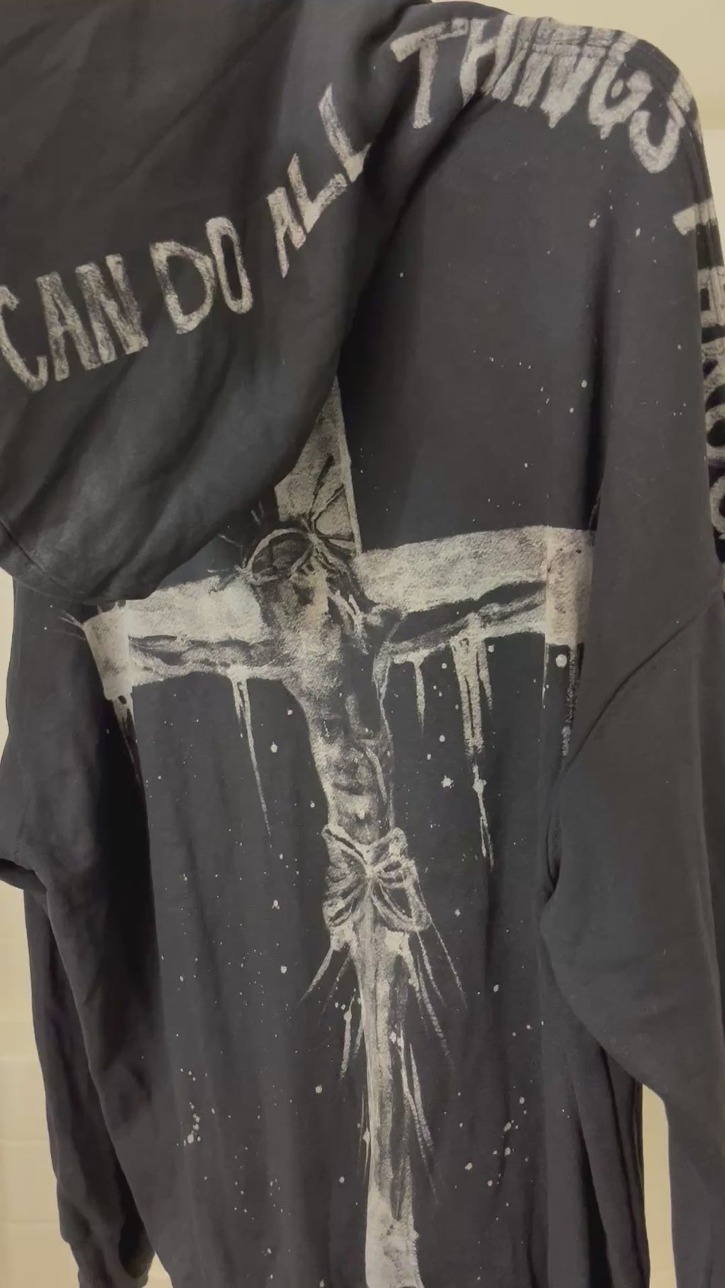 Jesus on the Cross Hand-Bleached Premium Hoodie